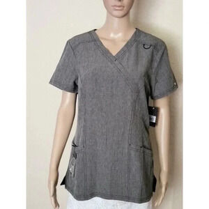 Elle Women Scrubs Top Mock Wrap EL620modern classic heather gray size S